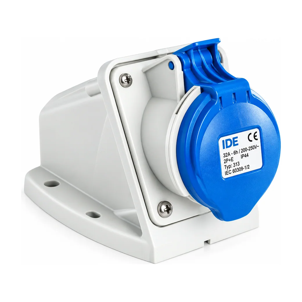 IDE industrial wall-mounted plug, IP44, 2P+E, 220V, 32A, 6h