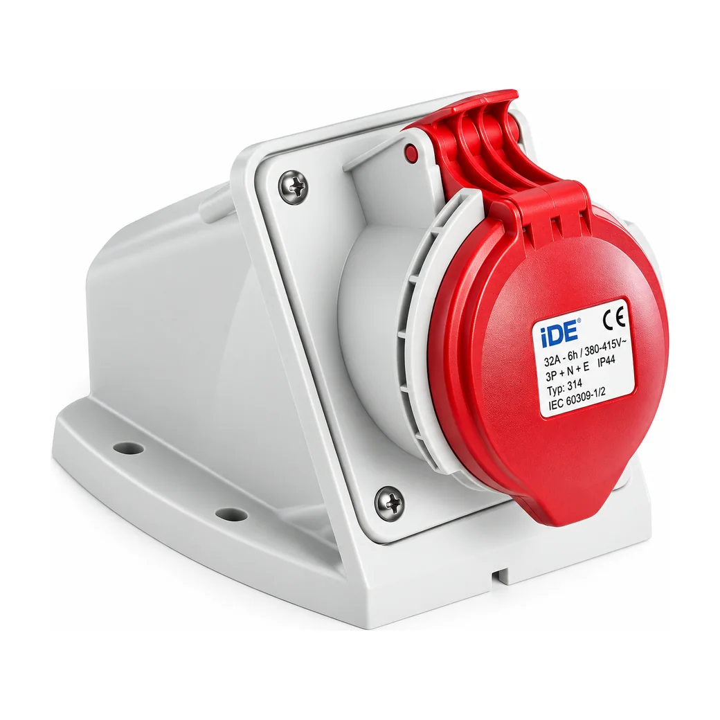IDE industrial wall-mounted plug, IP44, 3P+E, 380V, 32A, 6h