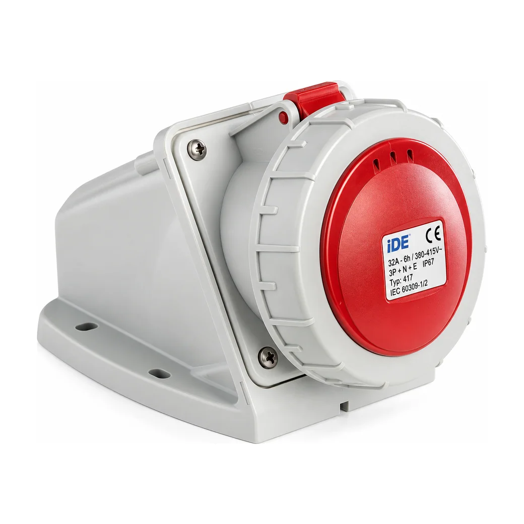 IDE industrial wall-mounted socket, IP66-IP67, 3P+N+E, 380V, 32A, 6h