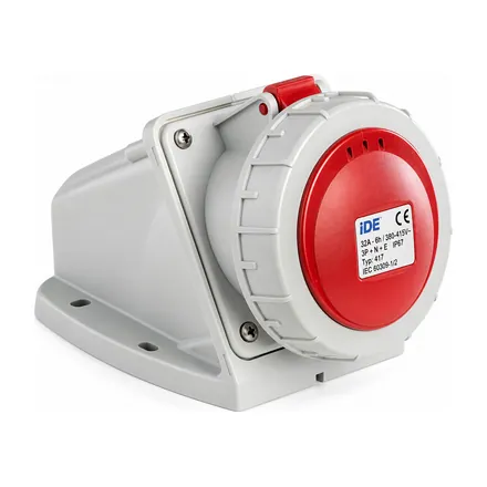 IDE industrial wall-mounted socket, IP66-IP67, 3P+N+E, 380V, 32A, 6h