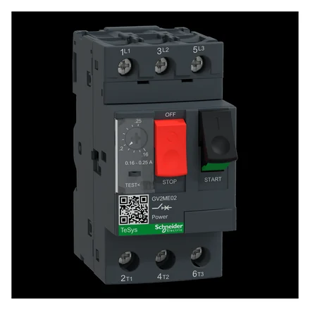TeSys GV2ME motor circuit breaker, thermal-magnetic, 0.16-0.25A, push buttons