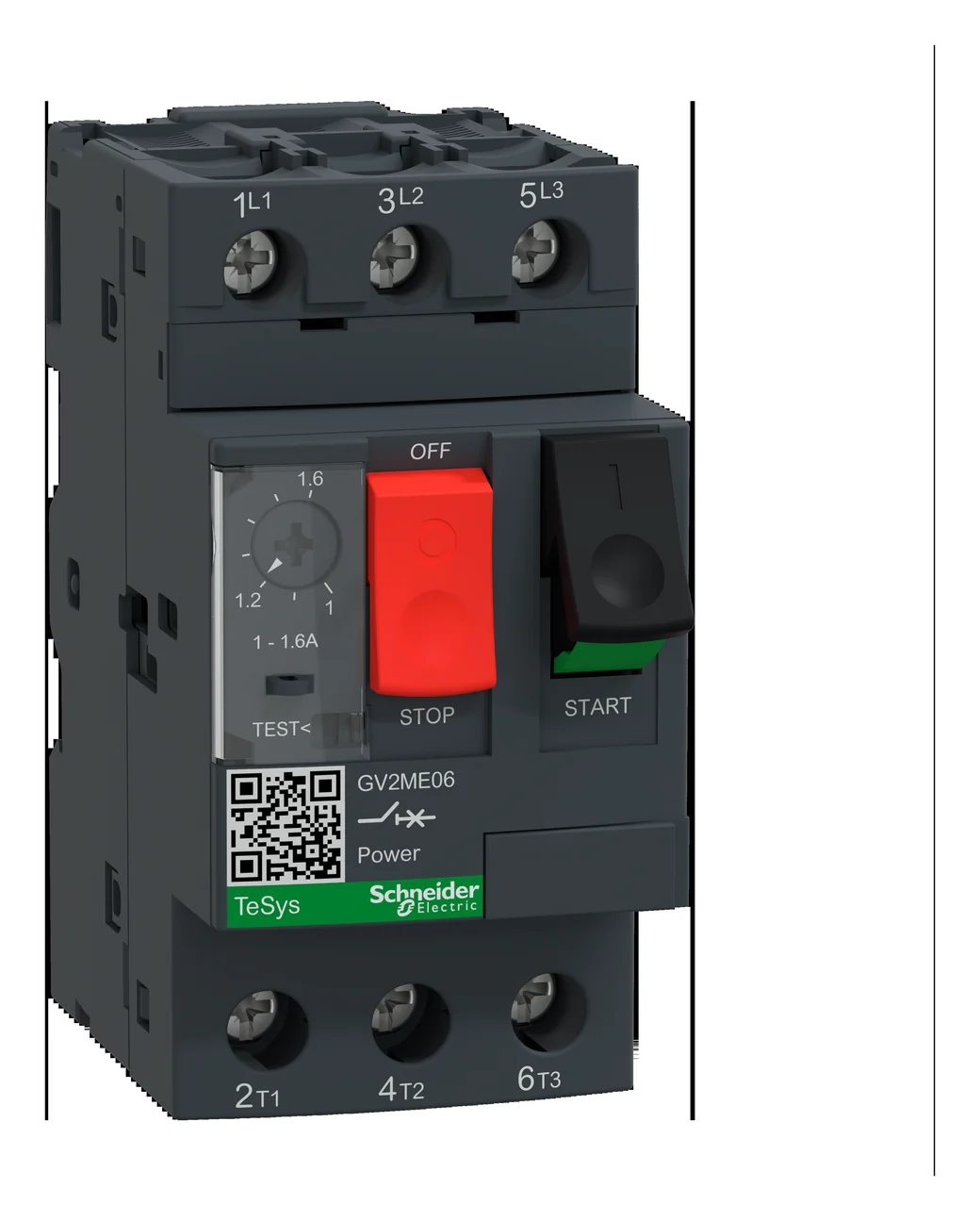 TeSys GV2ME motor circuit breaker, thermal-magnetic, 1-1.6A, push buttons