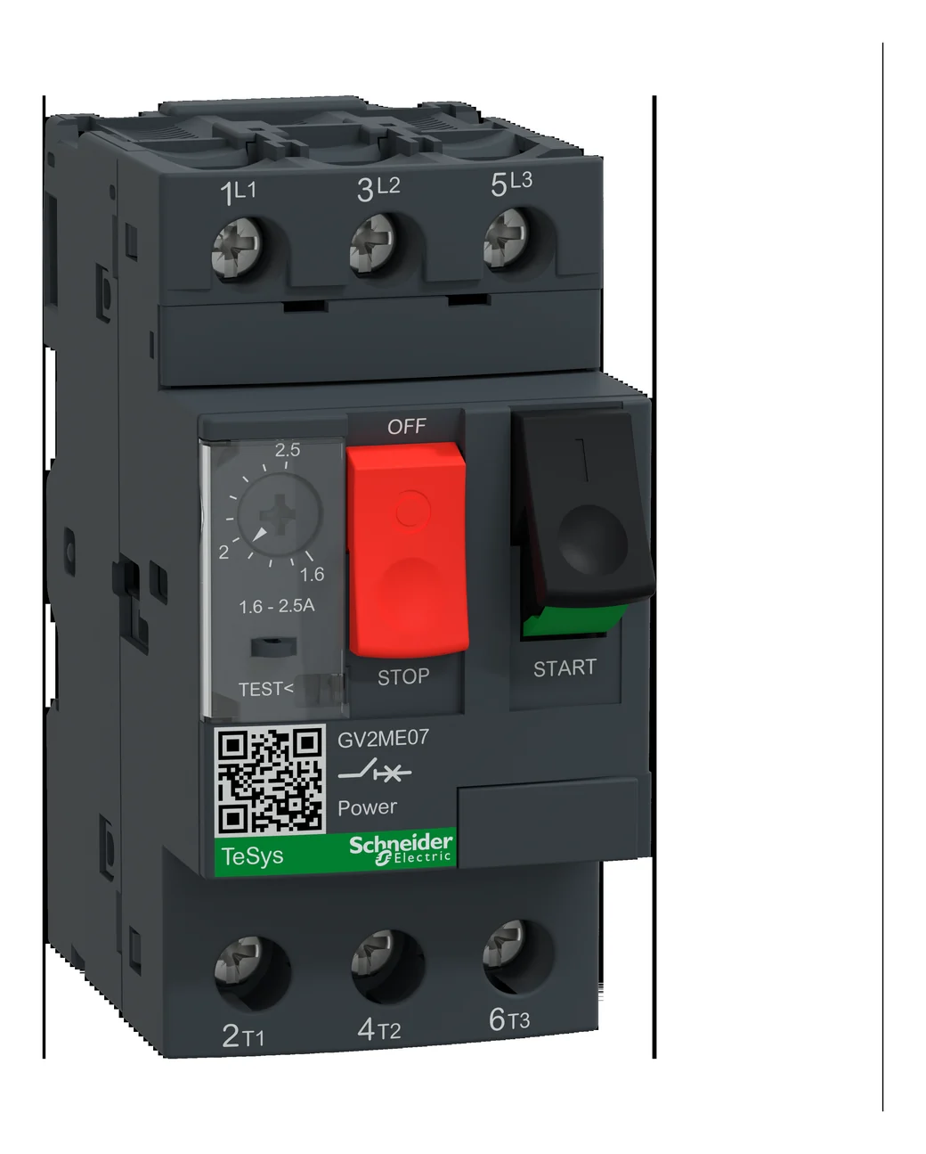 TeSys GV2ME motor circuit breaker, thermal-magnetic, 1.6-2.5A, push buttons