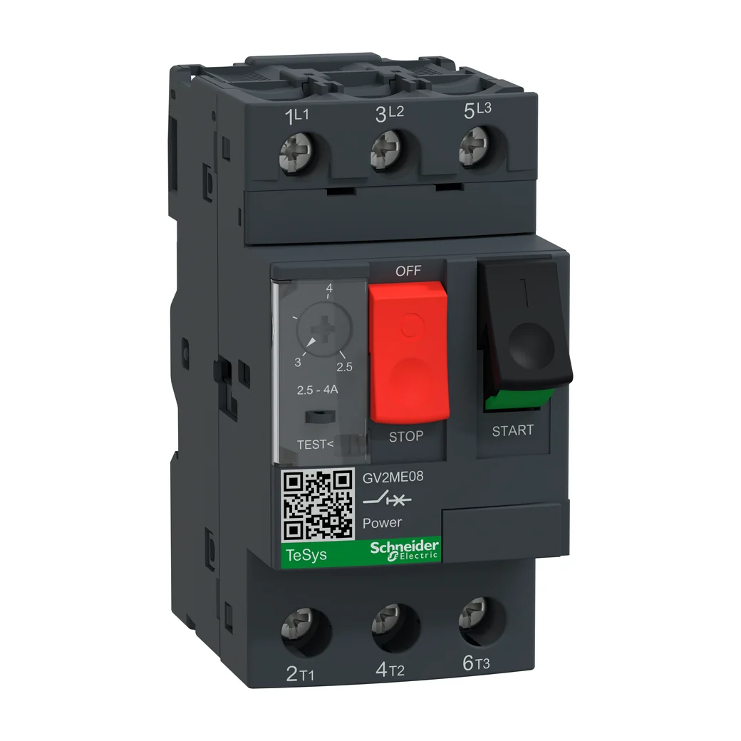 TeSys GV2ME motor circuit breaker, thermal-magnetic, 2.5-4A, push buttons