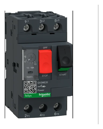 TeSys GV2ME motor circuit breaker, thermal-magnetic, 13-18A, push buttons