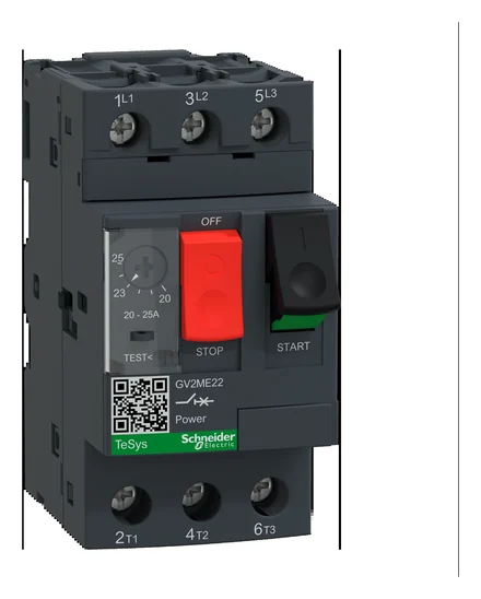 TeSys GV2ME motor circuit breaker, thermal-magnetic, 20-25A, push buttons