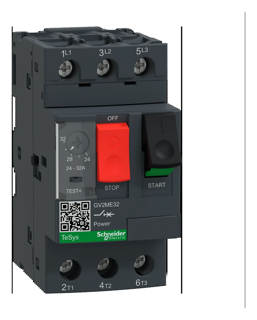 TeSys GV2ME motor circuit breaker, thermal-magnetic, 24-32A, push buttons