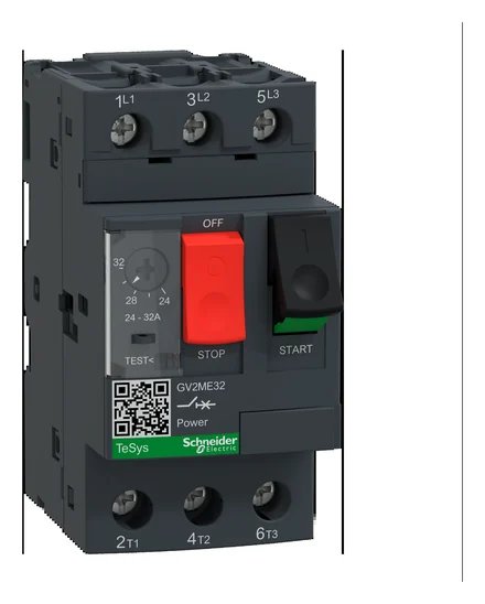 TeSys GV2ME motor circuit breaker, thermal-magnetic, 24-32A, push buttons