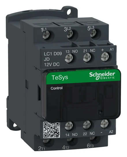 TeSys D contactor, 3P, 9A AC-3, 4kW, 1NO + 1NC, 12V DC coil