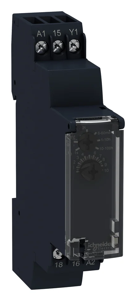 Zelio RE17 on-delay timer relay, function A/At, 1C/O, 24V AC/DC and 24-240V AC