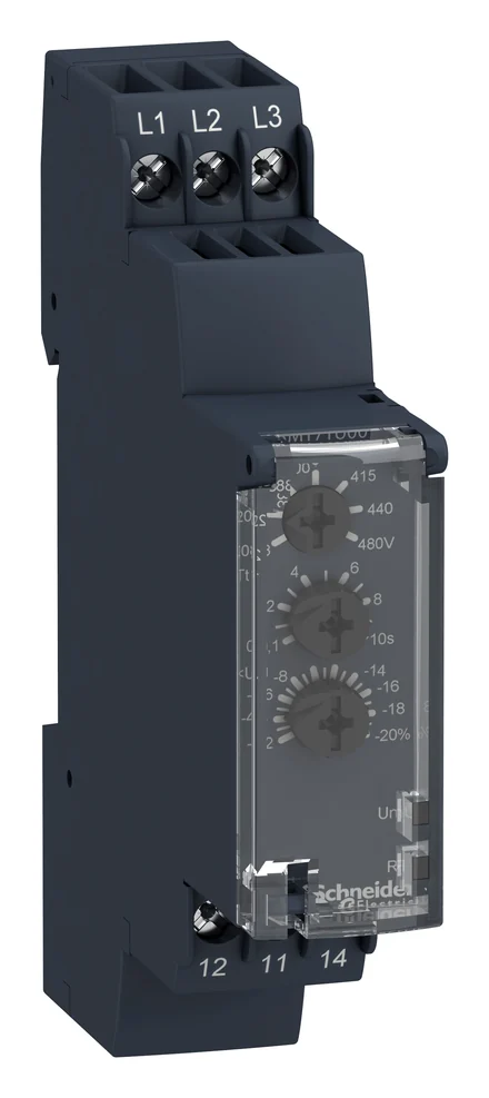 Zelio RM17 three-phase control relay: phase sequence, phase failure and undervoltage, 208-480V AC