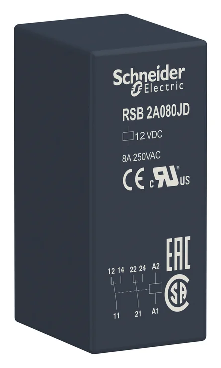 Zelio RSB PCB relay, 2C/O, 8A, 12V DC coil
