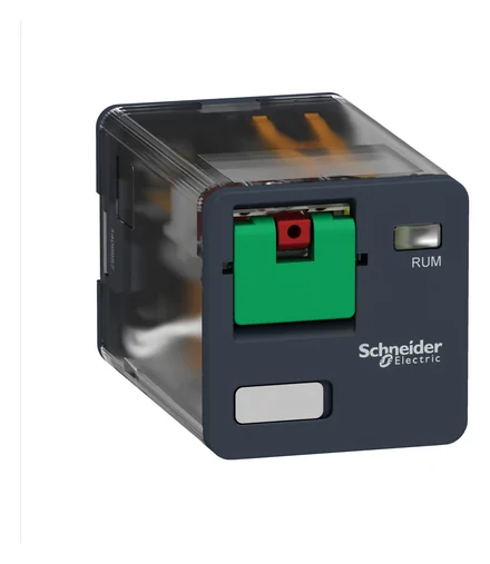 Zelio RUM plug-in relay, 2C/O, 10A, 24V AC coil, with LED and test button